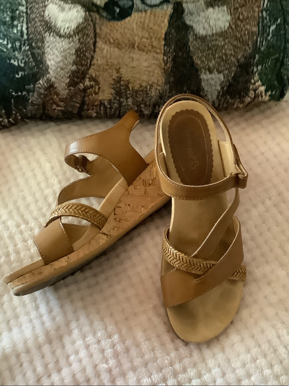 BareTraps Cognac Braided-Strap Wedge Sandals